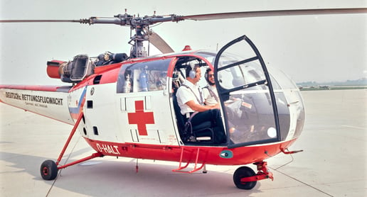 Start: Die ersten Einsätze flogen die Crews in den 70er-Jahren mit einer Alouette. (Quelle: DRF Luftrettung)